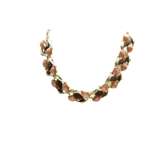 Brown Thermoset Mid Century Gold Tone Choker Necklace 16.5" - Picture 1 of 6